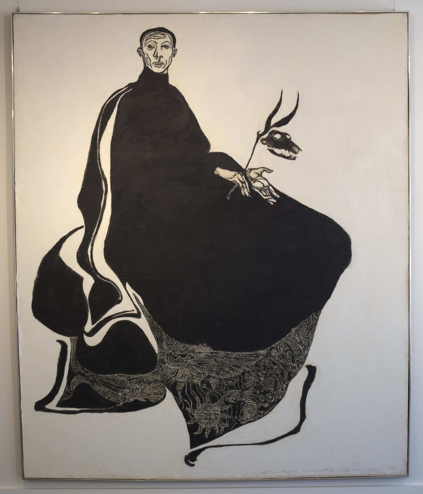 Seated Figure with Mask Woodblock print by Ben Smith Framed