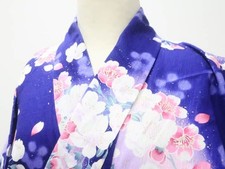 JAPANESE KIMONO YUKATA BLUE PURPLE 162cm 5 ft 4 in COTTON EE5017