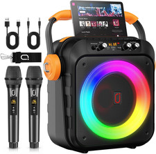 Portable Karaoke Machine 2 Wireless Mics 80W Speaker Bluetooth 5.3 LED Lights