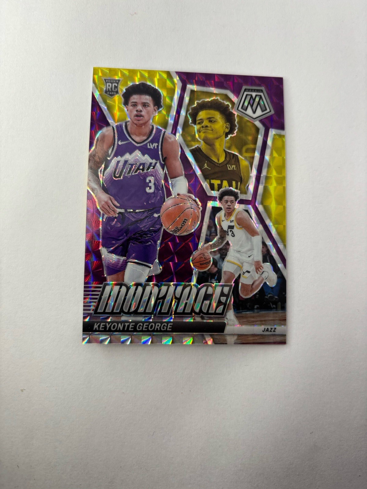 2023-24 Panini Mosaic Montage Purple Prizm /99 Keyonte George #3 Rookie RC Jazz