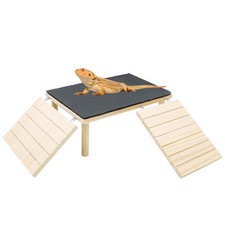 Bearded Dragon Basking Platform, Wooden  Rock Plate Reptile Cave Hideout with C