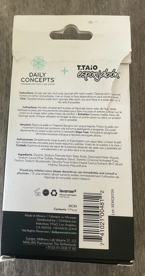 40+Uses Daily Concepts CHARCOAL Acne Treatment Soap Sponge 4.2oz Face Body Scrub - Image 2 of 2