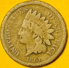 1861 U.S. INDIAN HEAD CENT COPPER PENNY 1c COIN (VG-Very Good) Civil War Year