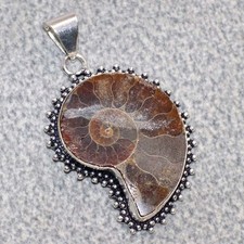 925 Silver Plated Top Quality Ammonite Fossil Pendant 2.1