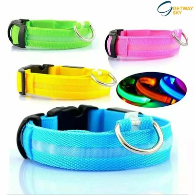 USB Rechargeable LED Dog Pet Collar Flashing Luminous Safety Night Light Up UK - Image 1 of 4