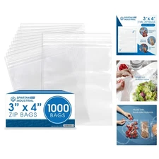 2 Mil Waterproof 3” x 4” Clear Zip Bags - 1000 Pack for Storage & Packaging