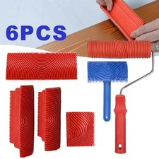 6x Wood Graining Tool Set Wood Grain Roller Painting Tool With Handle Wall Art