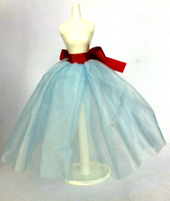 Blue Sheer Tulle Tutu Doll Over Skirt Red Satin Tie Barbie Clothes Accessory GG