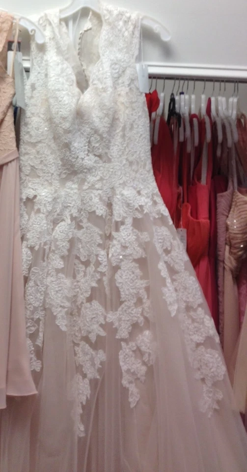 Allure Bridals 9272 蕾丝婚纱粉色色调薄纱带珠宝腰带 — 第 3/4 张图片