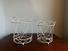 Vintage Metal Wire Plant Pot Holders • Pair• Good Condition• White •