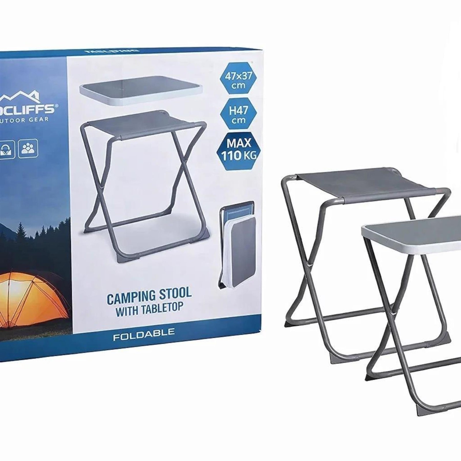 2-in-1 Foldable Camping Stool with Tabletop - - Image 2