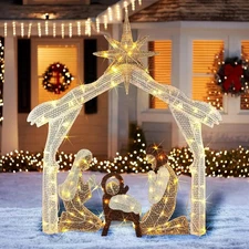 Hourleey 4FT Lighted Christmas Nativity Scene, Outdoor Warm White 