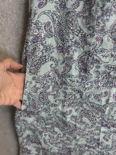 J. Jill Love Linen Paisley Dress Blue Purple V-Neck 100% Linen Boho Midi M/L - Picture 3 of 13