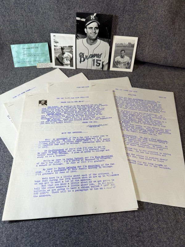 Original Vintage Joe Torre Baseball Player Fan Club Memorabilia Lot