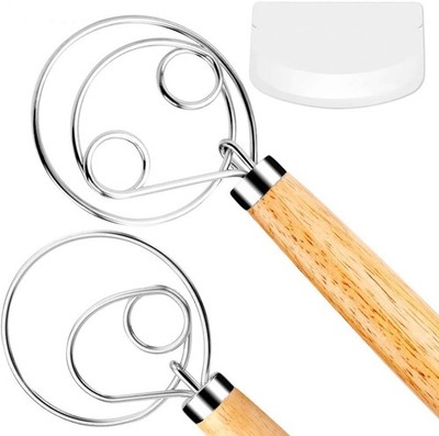 2 Pack Danish Dough Whisk Bread Mixer Stainless Steel Dutch Whisk for Baking