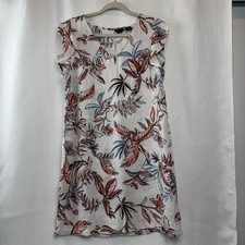 Tahari 100% Linen Orange Blue Sleeveless Tropical Leaf Print Dress Size Small