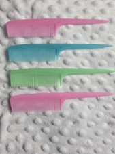 Vintage USA Rattail Comb Lot Vanity Table Hair Brush Mini Styling Set 4 Pastel