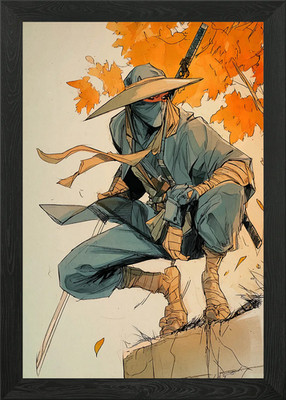 Ninja Krieger in Herbstlandschaft gerahmtes Wandbild Poster Leinwanddruck Bild
