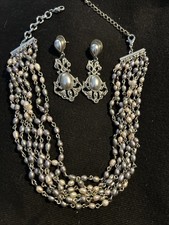 Faux Multi strand Necklace And Earring Set