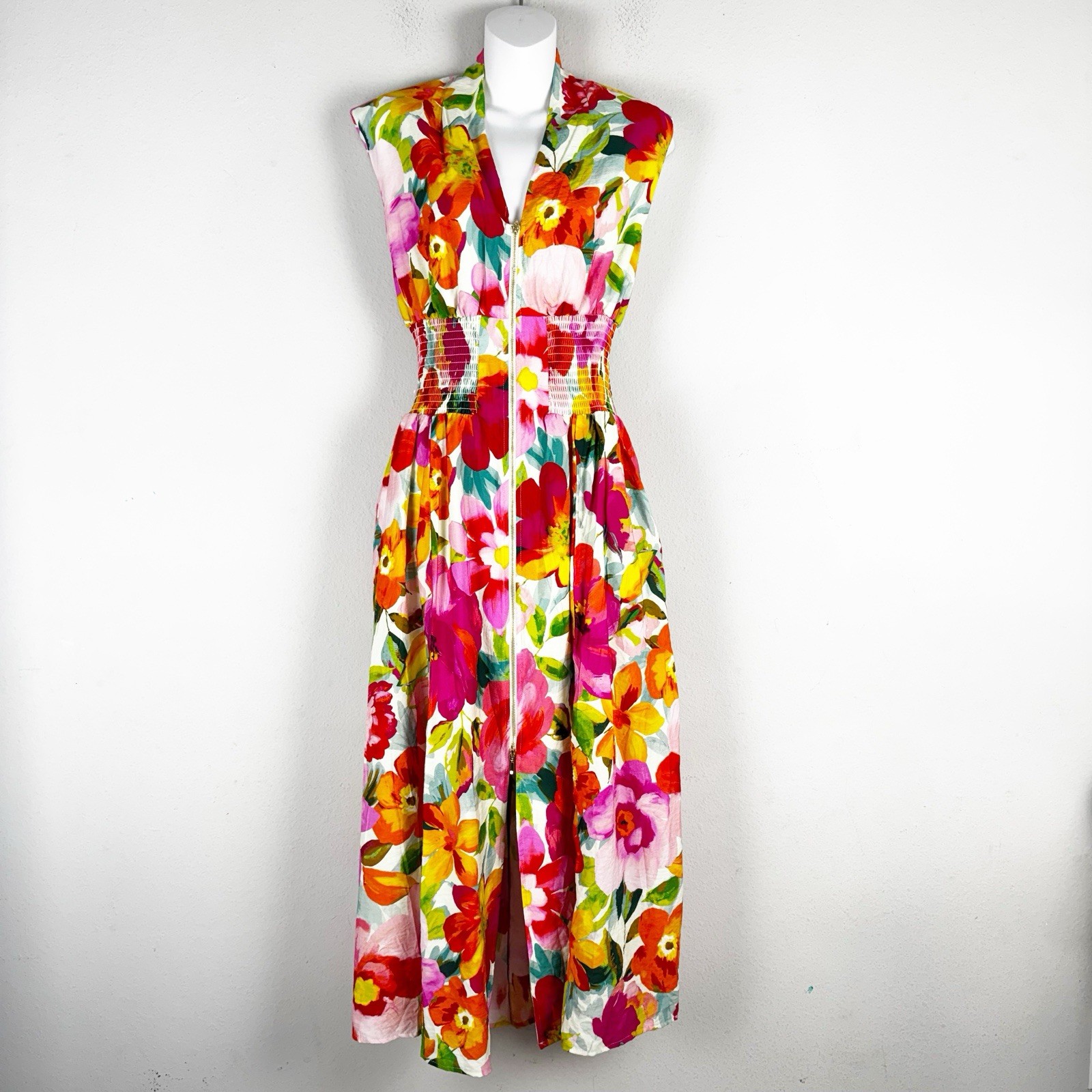 Fate Women's Floral Zip Front Sleeveless Midi Dress Size S Multi Color