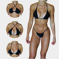 Bokini Swim  Lounge Women  s Solid Halter Triangle Bikini Thong SET Size L