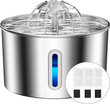 Stainless Steel Cat Water Fountain 74oz Automatic Pet Water Dispenser with Filte