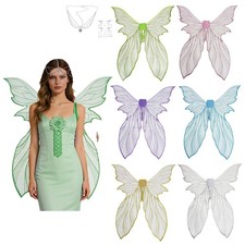 Women 3 Pieces Angel Wings Set Organza Wings Chain Headpieces and Face Sticker