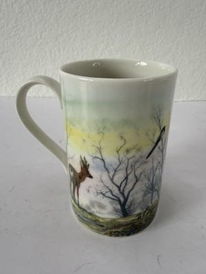 Vintage Dunoon Sherwood Terry Riley Mug White Stoneware Scotland Fox Deer