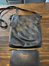 MARGOT Black Slim Small Leather Crossbody Purse Bag w/Wallet