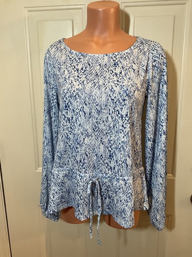 Blusa BELLDINI, talla pequeña, azul/blanco tipo corbata, con cordón en la cintura. NUEVO. - Imagen 1 de 12