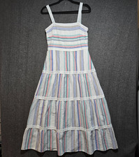 J McLaughlin Cunningham Stripped Linen Maxi Dress Size 4 Summer Beach Colorful