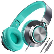 Wired On-Ear Headphones with Mic Volume Control - Noise Isolating, Lightweight