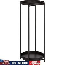 Two-Tier Round Metal Plant Stand Indoor Outdoor Slim Design Decorative Shelf New