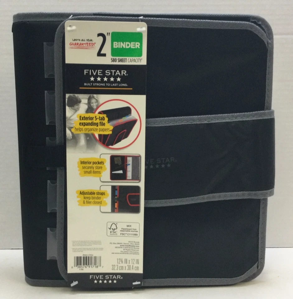 Five Star Zipper Binder 2 Inch 3 Ring Binder 5-Tab Expanding File Folder - Image 1 of 1