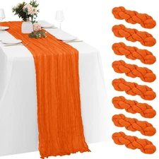 8 Pack Orange Cheesecloth Table Runners 20x120 Inch Gauze Table Runner 10FT E...