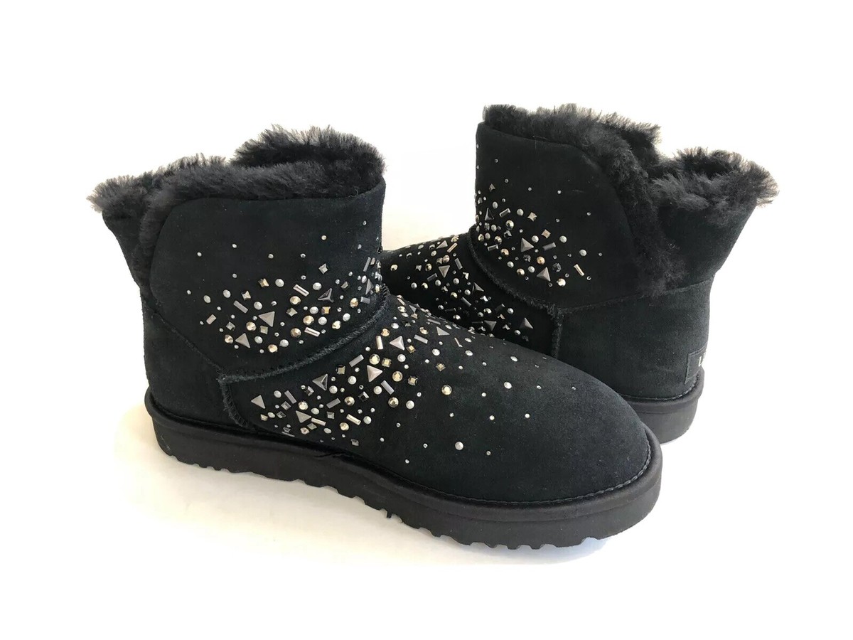 UGG CLASSIC GALAXY BLING MINI BLACK SHEARLING LINE BOOT US 7 / EU