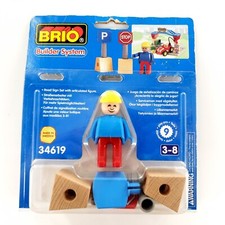 Vintage 1998 Brio Builder System Road Sign Set w/ Articulated Figure 34619 New