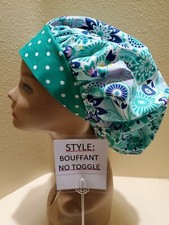 Medallion Floral green Women's Bouffant Surgical Scrub Hat/Cap Handmade