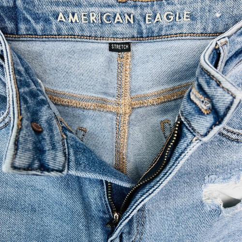 American Eagle Mom Jeans blau hell gewaschen distressed Größe US 0 - Bild 8 von 11