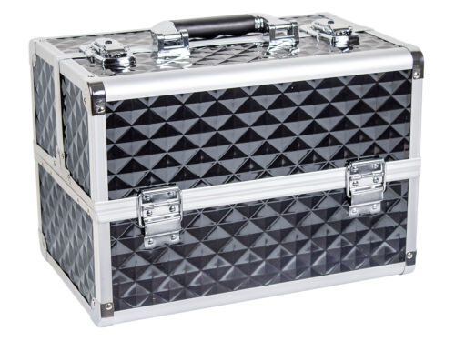 Beauty Koffer Diamond Aluminium schwarz Glanz Kosmetik Case Schmink Visagisten - Afbeelding 1 van 3