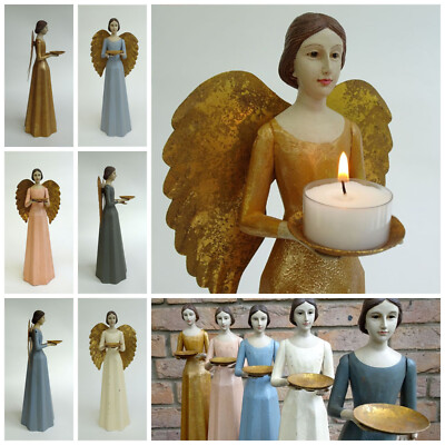 Engel Kerzenhalter Figur 37cm Meander Shabby Vintage Holzoptik Weihnachten 