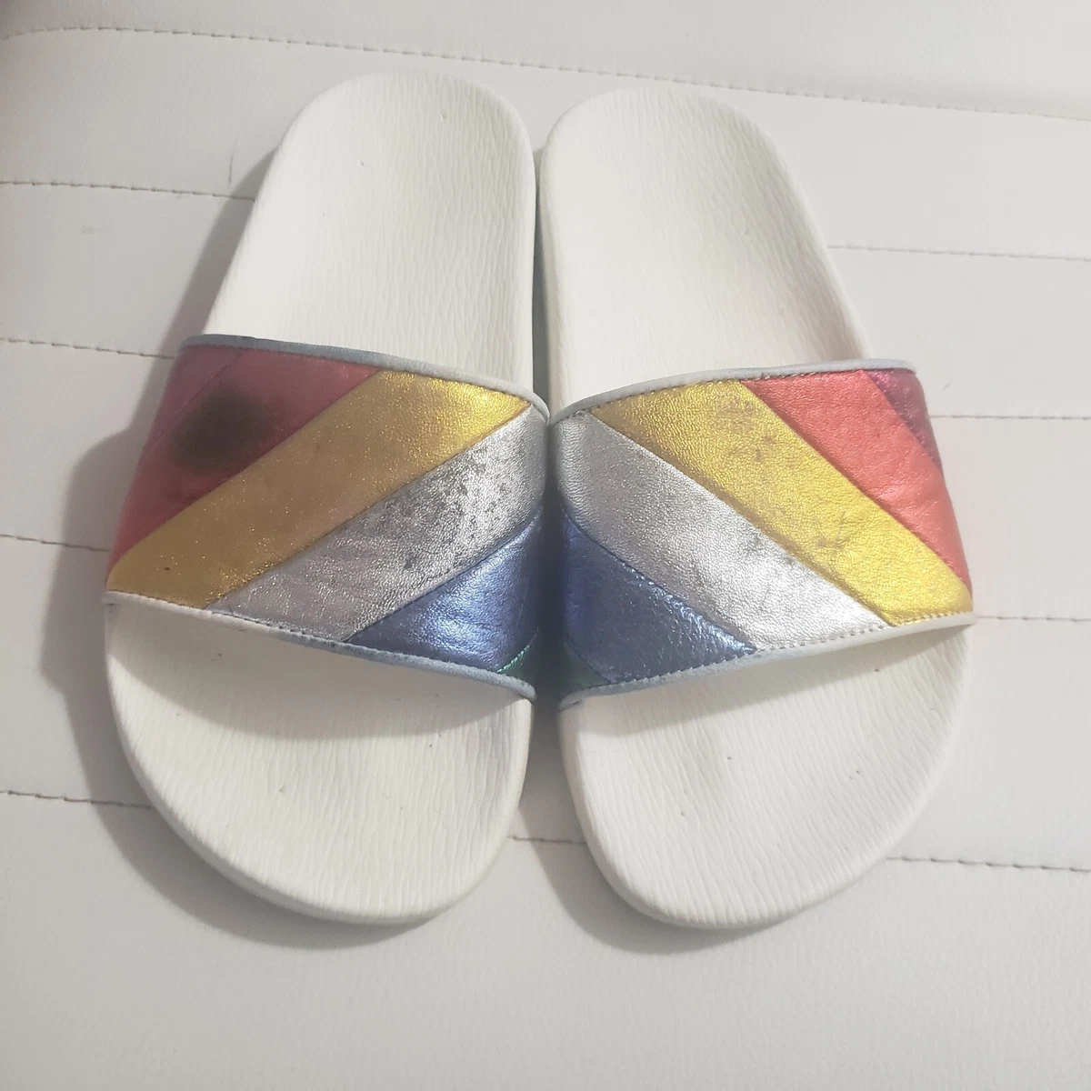 Salvatore Ferragamo Cream and Gray Slides Flat slide with Gancini ornament - Women | Ferragamo main image 3