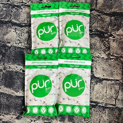 PUR Xylitol Chewing Gum SPEARMINT 4 pks of 55 piece Packs Sugarless Vegan
