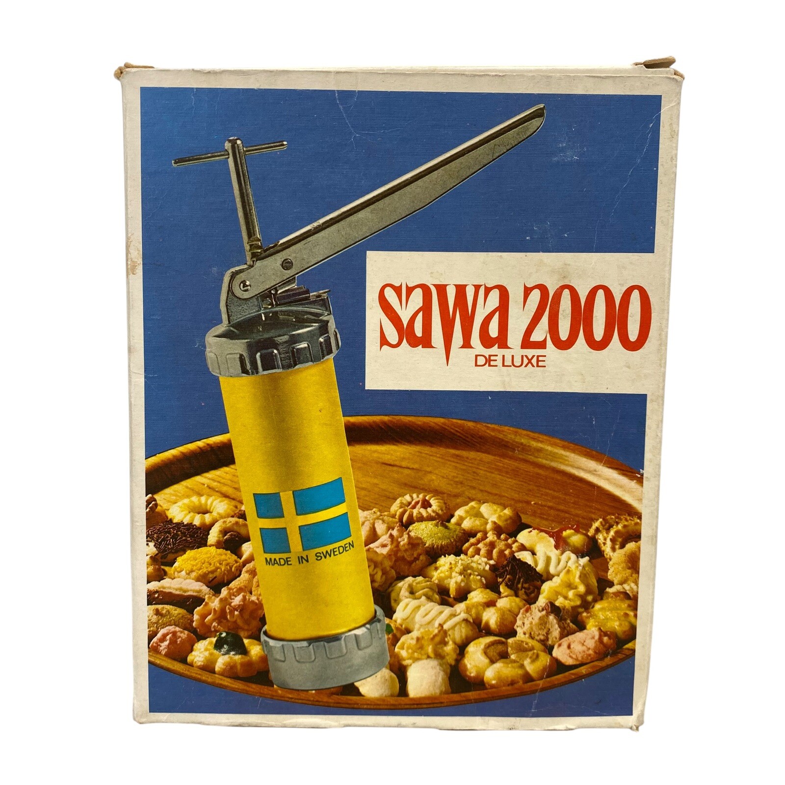 VTG SAWA 2000 Cookie Press Deluxe Sweden Metal Original Box 29 Pieces - Complete
