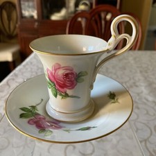 Beautiful Antique MEISSEN  PINK ROSE CHOCOLATE CUP AND SAUCER-1st Choice-MINT