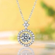 1 CT Lab Created Diamond Dancing Stone Necklace Pendant 14K White Gold finish
