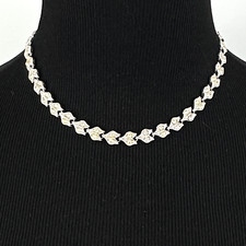 ART DECO-style rhinestone necklace - vintage silver-tone choker safety chain