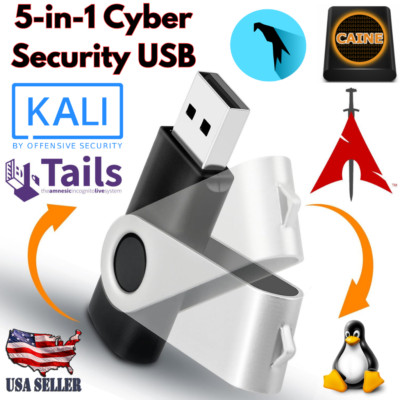 Cyber Security 64GB Linux USB 3.0 Kali, ParrotSec, BlackArch, Tails, Caine Boot