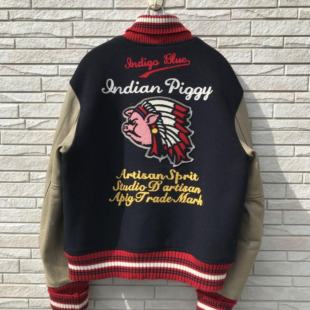 Studio D'Artisan Stadium Jean L Navy Cowhide Patch Embroidery Jacket