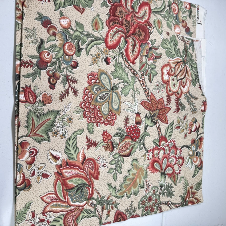 Tela de tapicería covington rojo verde tropical floral algodón 55x54 1,5 yardas Foto 2 de 4
